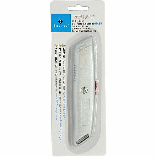 Sparco 3-position Retractable Blade Utility Knife 1 Stainless Steel Blade - 6" Cutting Length - Retractable, Heavy Duty Utility Blade - 1 Each (01468)