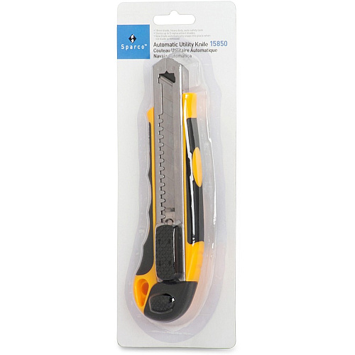 Sparco Automatic Utility Knife 5 Metal Blade - Heavy Duty - Acrylonitrile Butadiene Styrene (ABS) - Black, Yellow - 1 Each (15850)