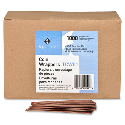 Sparco Flat Coin Wrappers 1000 Wrap(s) - Total $0.50 in 50 Coins of 1¢ Denomination - 60 lb Basis Weight - Kraft - Red - 1000 / Pack (TCW01)