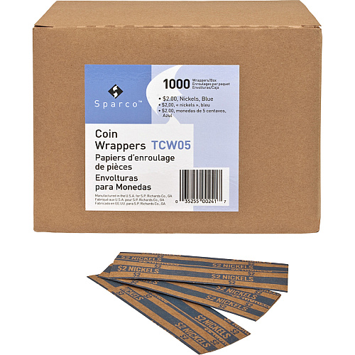 Sparco Flat Coin Wrappers 1000 Wrap(s) - Total $2.00 in 40 Coins of 5¢ Denomination - 60 lb Basis Weight - Kraft - Blue - 1000 / Pack (TCW05)