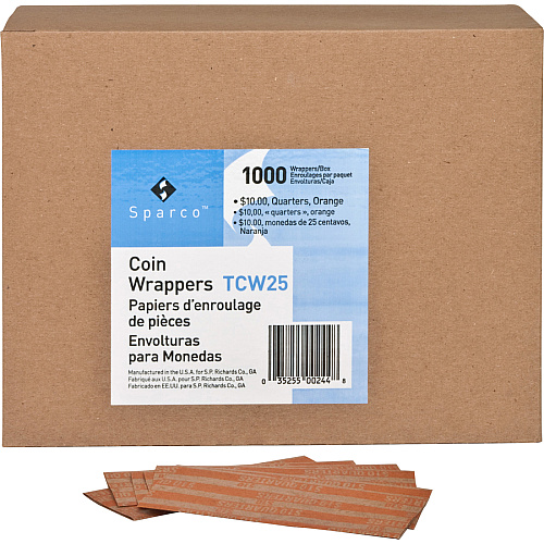 Sparco Flat Coin Wrappers 1000 Wrap(s) - Total $10 in 40 Coins of 25¢ Denomination - 60 lb Basis Weight - Kraft - Orange - 1000 / Pack (TCW25)