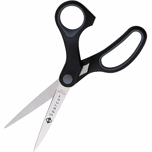 Sparco Straight Scissors w/Rubber Grip Handle 7" Overall Length - Straight - Stainless Steel - Pointed Tip - Black, Gray - 1 Each (25225)