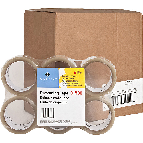 Sparco Transparent Hot-melt Tape 55 yd Length x 2" Width x 1.9 mil Thickness - 3" Core - Clear - Moisture Resistant, Split Resistant, Abrasion Resistant - For Sealing, Shipping, Packing - 36 / Carton (01530)