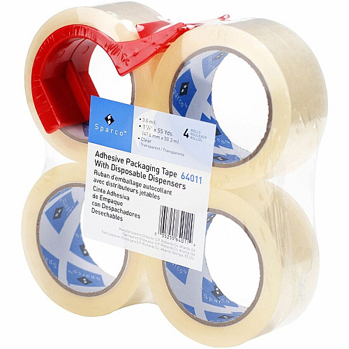 Sparco Heavy-duty Packaging Tape with Dispenser 55 yd Length x 2" Width - 3" Core - Clear - 3 mil - Acrylic Backing - Dispenser Included - Tear Resistant, Split Resistant, Breakage Resistance - For Packing - 4 / Pack (64011)