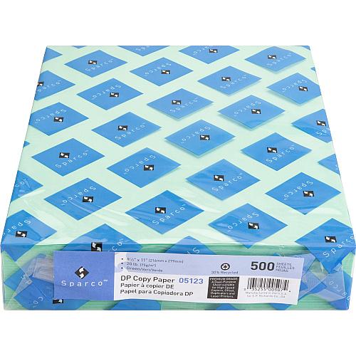 Sparco Premium Copy Paper - Green Letter - 8 1/2" x 11" - 20 lb Basis Weight - Sustainable Forestry Initiative (SFI) - Lint-free, Acid-free, Archival-safe - Green - 500 / Ream (05123)