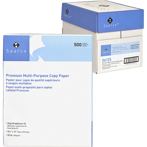 Sparco Copy Paper 92 Brightness - Letter - 8 1/2" x 11" - 20 lb Basis Weight - Sustainable Forestry Initiative (SFI) - Acid-free - White - 500 Sheets per Ream - 5 / Carton (06125)