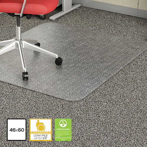 Lorell Low-Pile Economy Chairmat Carpeted Floor - 60" Length x 46" Width x 0.095" Thickness - Rectangular - Vinyl - Clear - 1 Each (LLR02158)