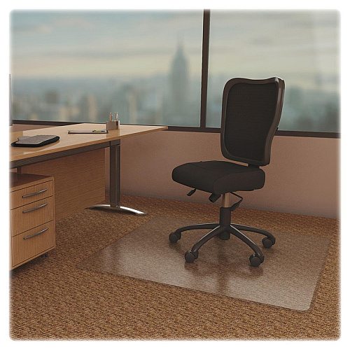 Lorell Low-Pile Economy Chairmat Carpeted Floor - 60" Length x 46" Width x 0.095" Thickness - Rectangular - Vinyl - Clear - 1 Each (LLR02158)
