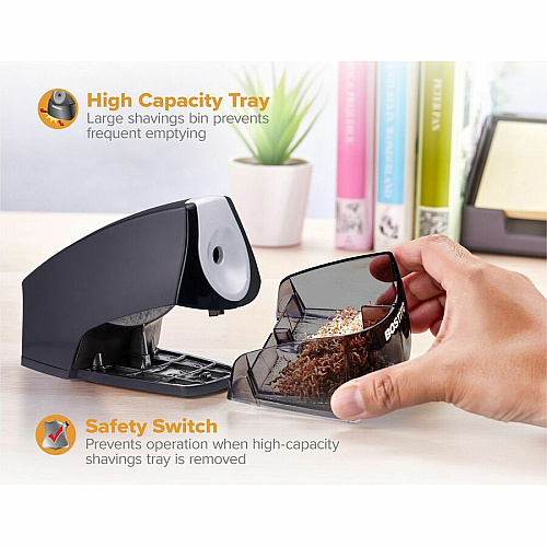 Bostitch Personal Electric Pencil Sharpener Desktop - 1 Hole(s) - Helical - 4" Height x 3.5" Width x 5" Depth - Black, Silver - 1 Each (EPS4BLK)