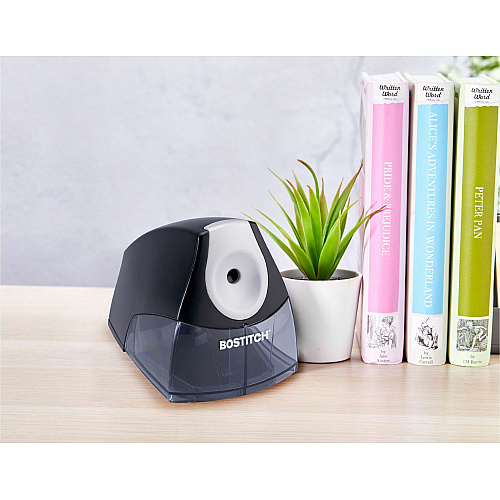 Bostitch Personal Electric Pencil Sharpener Desktop - 1 Hole(s) - Helical - 4" Height x 3.5" Width x 5" Depth - Black, Silver - 1 Each (EPS4BLK)