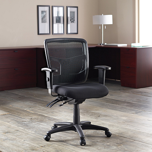 Lorell ErgoMesh Series Managerial Mesh Mid-Back Chair Black Seat Color - Fabric Seat Material - Black Back Color - Black Frame Color - Mid Back - 5-star Base - 1 Each (LLR86201)