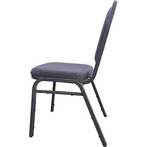 Lorell Round-Back Upholstered Stack Chairs Blueberry, Black Seat Color - Fabric Seat Material - Charcoal Frame Color - Steel Frame Material - Blue, Black - 4 / Carton (LLR62514)