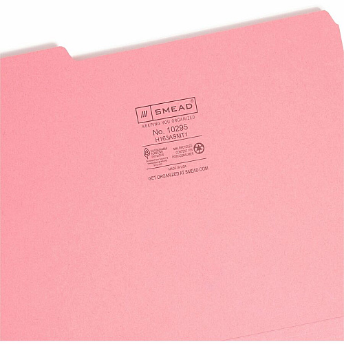 Smead Interior Folders 8 1/2" x 11" - 3/4" Expansion - Top Tab Location - Assorted Tab Position - 11 pt. - 1 Plys - Paper Stock - Aqua, Black, Dark Pink, Gray, Purple - 10% Recycled - 100 / Box (10295)