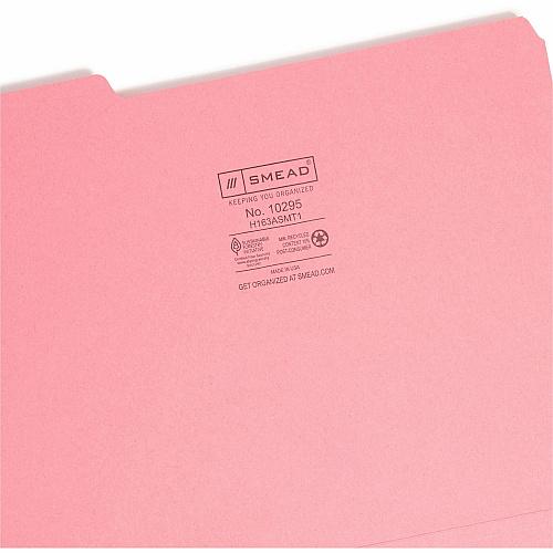Smead Interior Folders 8 1/2" x 11" - 3/4" Expansion - Top Tab Location - Assorted Tab Position - 11 pt. - 1 Plys - Paper Stock - Aqua, Black, Dark Pink, Gray, Purple - 10% Recycled - 100 / Box (10295)