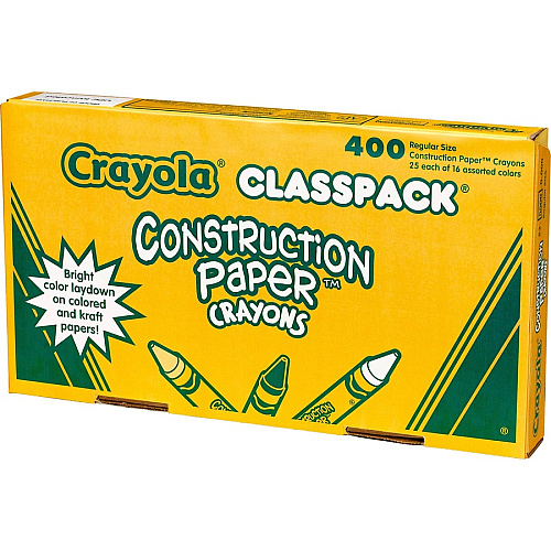 Crayola 16-Color Construction Paper Crayon Classpack Classroom - Multicolor - 400 / Box (521617)