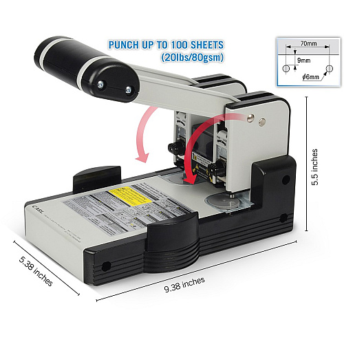 CARL XHC2100 Extra Heavy-duty Two Hole Punch 2 Punch Head(s) - 100 Sheet of 20lb Paper - 1/4" Punch Size - Blue (62100)
