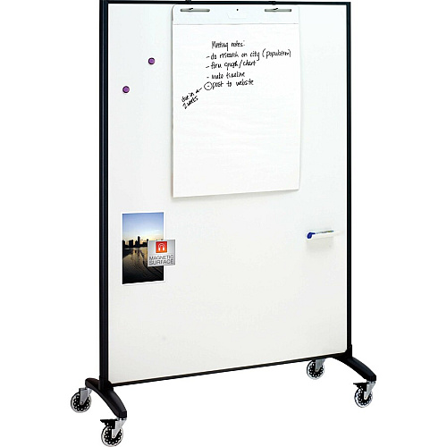 Quartet Motion Room Divider 36" (3 ft) Width x 72" (6 ft) Height - White Porcelain Surface - Graphite Metal Frame - Magnetic - 1 Each (6630MB)