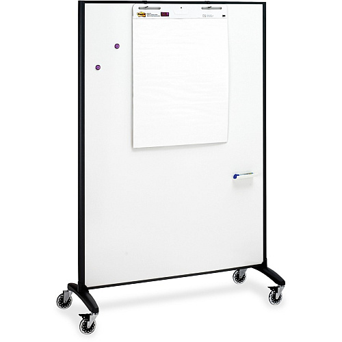 Quartet Motion Room Divider 48" (4 ft) Width x 72" (6 ft) Height - White Porcelain Surface - Graphite Metal Frame - Magnetic - 1 Each (6640MB)