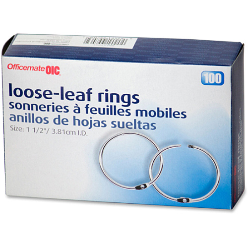 Officemate Loose-Leaf Book Rings 1.5" Diameter - Silver - Metal - 100 / Box (99703)
