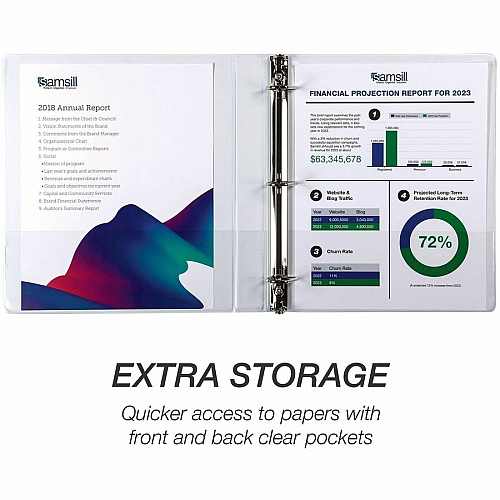 Samsill Insertable D-Ring Binder 1" Binder Capacity - Letter - 8 1/2" x 11" Sheet Size - 250 Sheet Capacity - 3 Ring - Fastener: D-Ring - Pocket: 2, Internal - Polypropylene, Chipboard - White - 1.12 lb - Recycled - Locking Ring, Clear Overlay, No (16437)