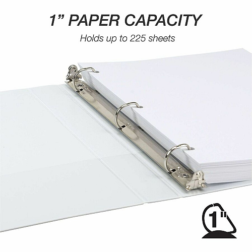 Samsill Insertable D-Ring Binder 1" Binder Capacity - Letter - 8 1/2" x 11" Sheet Size - 250 Sheet Capacity - 3 Ring - Fastener: D-Ring - Pocket: 2, Internal - Polypropylene, Chipboard - White - 1.12 lb - Recycled - Locking Ring, Clear Overlay, No (16437)
