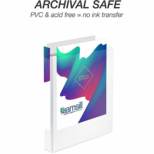 Samsill Insertable D-Ring Binder 1" Binder Capacity - Letter - 8 1/2" x 11" Sheet Size - 250 Sheet Capacity - 3 Ring - Fastener: D-Ring - Pocket: 2, Internal - Polypropylene, Chipboard - White - 1.12 lb - Recycled - Locking Ring, Clear Overlay, No (16437)