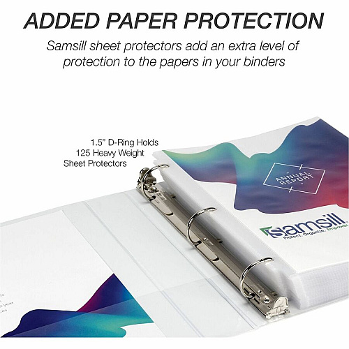 Samsill Insertable D-Ring Binder 1 1/2" Binder Capacity - Letter - 8 1/2" x 11" Sheet Size - 375 Sheet Capacity - 3 Ring - Fastener: D-Ring - Pocket: 2, Internal - Polypropylene, Chipboard - White - 1.17 lb - Recycled - Locking Ring, Clear Overlay (16457)