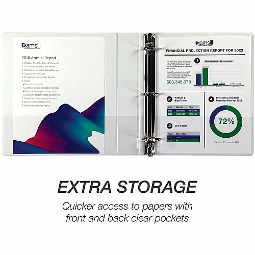 Samsill Insertable D-Ring Binder 1 1/2" Binder Capacity - Letter - 8 1/2" x 11" Sheet Size - 375 Sheet Capacity - 3 Ring - Fastener: D-Ring - Pocket: 2, Internal - Polypropylene, Chipboard - White - 1.17 lb - Recycled - Locking Ring, Clear Overlay (16457)