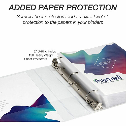 Samsill Insertable D-Ring Binder 2" Binder Capacity - Letter - 8 1/2" x 11" Sheet Size - 500 Sheet Capacity - 3 Ring - Fastener: D-Ring - Pocket: 2, Internal - Polypropylene, Chipboard - White - 1.66 lb - Recycled - Locking Ring, Clear Overlay, No (16467)