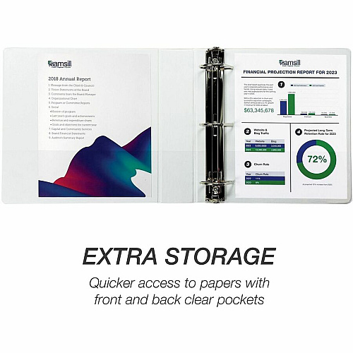 Samsill Insertable D-Ring Binder 2" Binder Capacity - Letter - 8 1/2" x 11" Sheet Size - 500 Sheet Capacity - 3 Ring - Fastener: D-Ring - Pocket: 2, Internal - Polypropylene, Chipboard - White - 1.66 lb - Recycled - Locking Ring, Clear Overlay, No (16467)