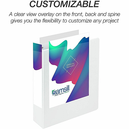 Samsill Insertable D-Ring Binder 2" Binder Capacity - Letter - 8 1/2" x 11" Sheet Size - 500 Sheet Capacity - 3 Ring - Fastener: D-Ring - Pocket: 2, Internal - Polypropylene, Chipboard - White - 1.66 lb - Recycled - Locking Ring, Clear Overlay, No (16467)