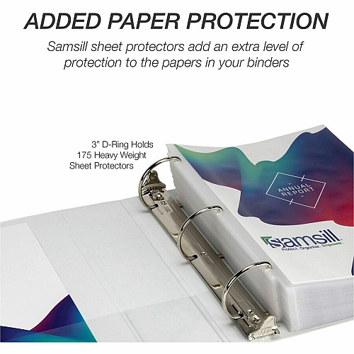 Samsill Insertable D-Ring Binder 3" Binder Capacity - Letter - 8 1/2" x 11" Sheet Size - 650 Sheet Capacity - 3 Ring - Fastener: D-Ring - Pocket: 2, Internal - Polypropylene, Chipboard - White - 1.76 lb - Recycled - Locking Ring, Clear Overlay, No (16487)