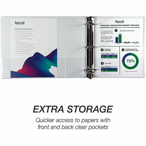 Samsill Insertable D-Ring Binder 3" Binder Capacity - Letter - 8 1/2" x 11" Sheet Size - 650 Sheet Capacity - 3 Ring - Fastener: D-Ring - Pocket: 2, Internal - Polypropylene, Chipboard - White - 1.76 lb - Recycled - Locking Ring, Clear Overlay, No (16487)