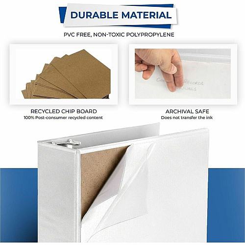 Samsill Nonstick 4" View D-Ring Binder 4" Binder Capacity - Letter - 8 1/2" x 11" Sheet Size - 800 Sheet Capacity - 3 Ring - Fastener: D-Ring - Pocket: 2, Internal - Polypropylene, Chipboard - White - 2 lb - Recycled - Locking Ring, Clear Overlay, (16497)