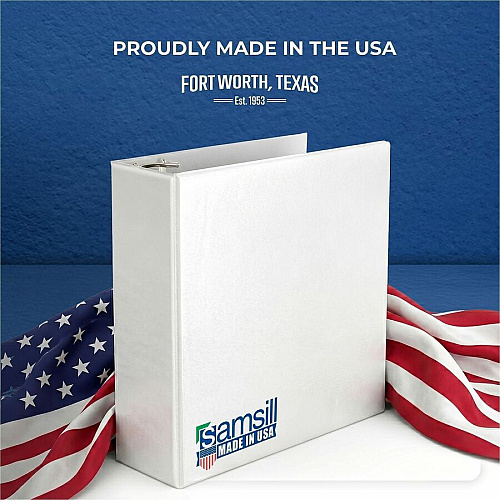 Samsill Nonstick 4" View D-Ring Binder 4" Binder Capacity - Letter - 8 1/2" x 11" Sheet Size - 800 Sheet Capacity - 3 Ring - Fastener: D-Ring - Pocket: 2, Internal - Polypropylene, Chipboard - White - 2 lb - Recycled - Locking Ring, Clear Overlay, (16497)