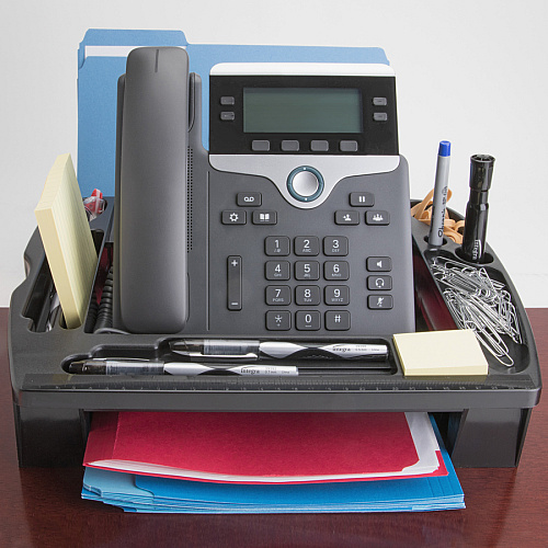 Compucessory Telephone Stand/Organizer 5" Height x 11.50" Width x 9.50" Depth - Desktop - Non-skid Base, Cable Management - Black - Plastic - 1 Each (55200)