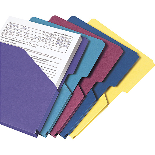 Smead 2/5 Tab Cut Letter Recycled File Pocket 8 1/2" x 11" - 1" Expansion - 11 pt. - Assorted - Unpunched - 10% Recycled - 5 / Pack (75445)