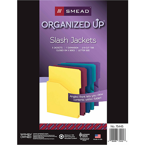 Smead 2/5 Tab Cut Letter Recycled File Pocket 8 1/2" x 11" - 1" Expansion - 11 pt. - Assorted - Unpunched - 10% Recycled - 5 / Pack (75445)