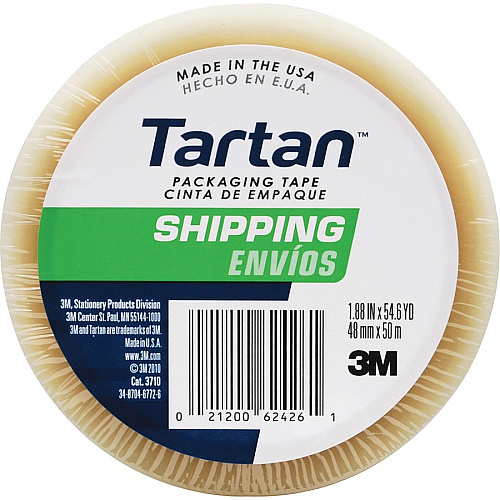 Tartan General-Purpose Packaging Tape 54.60 yd Length x 1.88" Width x 1.9 mil Thickness - 3" Core - Clear - Rubber Resin Backing - For Packing - 1 Roll (37102CR)