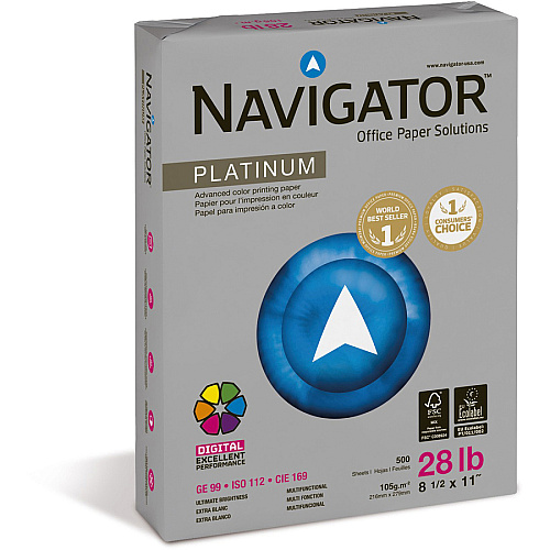 Navigator Platinum Office Multipurpose Paper 99 Brightness - Letter - 8 1/2" x 11" - 28 lb Basis Weight - Smooth - Jam-free - Bright White - 500 Sheets per Ream - 5 / Carton (NPL1128)