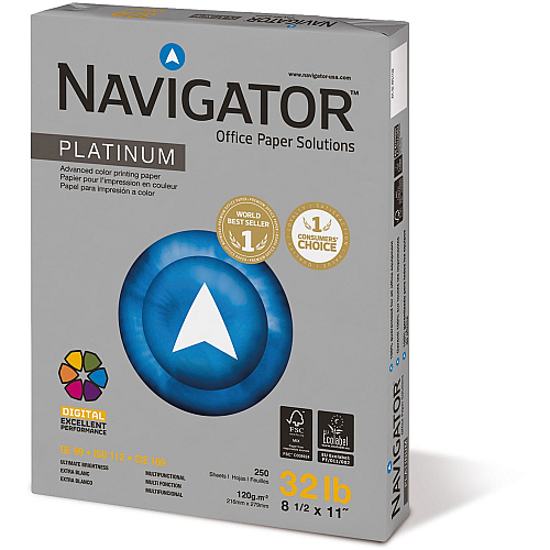 Navigator Platinum Office Multipurpose Paper 99 Brightness - Letter - 8 1/2" x 11" - 32 lb Basis Weight - Smooth - Jam-free - Bright White - 250/Pack - 8 / Carton (NPL1132)