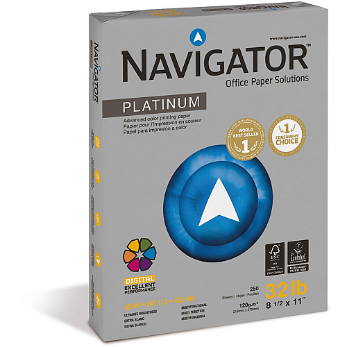 Navigator Platinum Office Multipurpose Paper 99 Brightness - Letter - 8 1/2" x 11" - 32 lb Basis Weight - Smooth - Jam-free - Bright White - 250/Pack - 8 / Carton (NPL1132)
