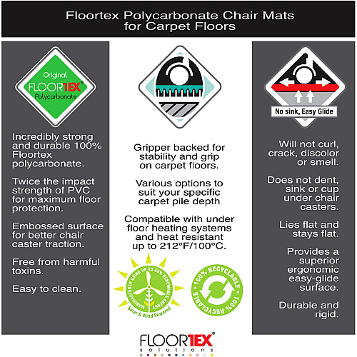 Cleartex Ultimat Ultimat&reg; Polycarbonate Rectangular Chair Mat for Carpets up to 1/2" - 35" x 47" Home, Office, Carpeted Floor, Floor, Carpet - 47" Length x 35" Width x 0.085" Depth x 0.090" Thickness - Rectangular - Polycarbonate - Clear -  (118923ER)