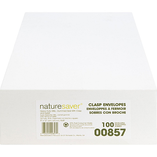 Nature Saver Recycled Clasp Envelopes Clasp - #90 - 9" Width x 12" Length - 28 lb - Clasp - Yellow - Kraft - 100 / Box (00857)
