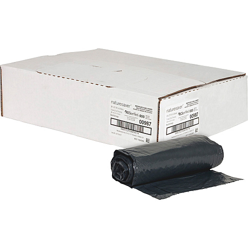 Nature Saver Black Low-density Recycled Can Liners Small Size - 10 gal Capacity - 23" Length x 24" Width x 0.85 mil (22 Micron) Thickness - Low Density - Black - Plastic - Cleaning Supplies - Recycled - 500 / Carton (00987)