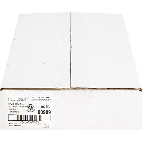 Nature Saver Black Low-density Recycled Can Liners Medium Size - 33 gal Capacity - 39" Length x 33" Width x 1.25 mil (32 Micron) Thickness - Low Density - Black - Plastic - Cleaning Supplies - Recycled - 100 / Carton (00989)