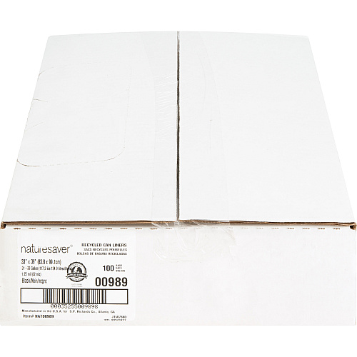 Nature Saver Black Low-density Recycled Can Liners Medium Size - 33 gal Capacity - 39" Length x 33" Width x 1.25 mil (32 Micron) Thickness - Low Density - Black - Plastic - Cleaning Supplies - Recycled - 100 / Carton (00989)