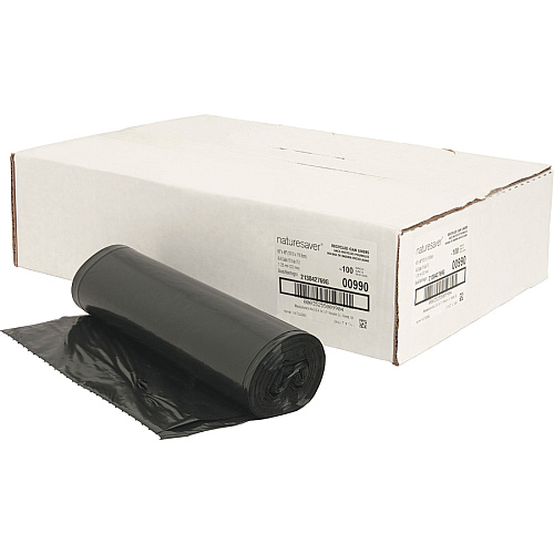Nature Saver Black Low-density Recycled Can Liners Large Size - 45 gal Capacity - 46" Length x 40" Width x 1.25 mil (32 Micron) Thickness - Low Density - Black - Plastic - Cleaning Supplies - Recycled - 100 / Carton (00990)