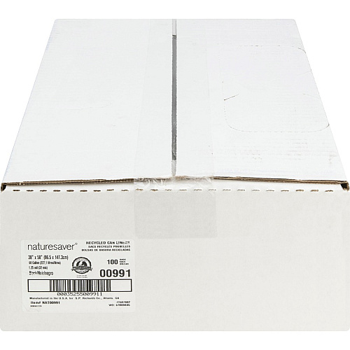 Nature Saver Black Low-density Recycled Can Liners Extra Large Size - 60 gal Capacity - 58" Length x 38" Width x 1.25 mil (32 Micron) Thickness - Low Density - Black - Plastic - Cleaning Supplies - Recycled - 100 / Carton (00991)