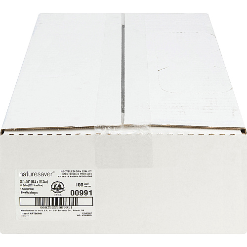 Nature Saver Black Low-density Recycled Can Liners Extra Large Size - 60 gal Capacity - 58" Length x 38" Width x 1.25 mil (32 Micron) Thickness - Low Density - Black - Plastic - Cleaning Supplies - Recycled - 100 / Carton (00991)